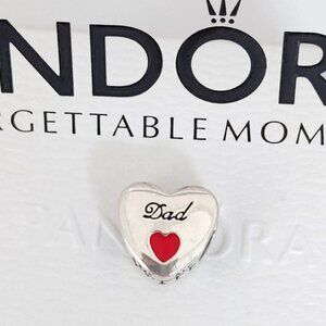 Pandora Dad Heart Charm Father Bead with Red Enamel S925 Silver